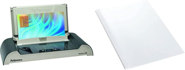 Fellowes 5641001 Büro Thermobindegerät Helios 30 platin/schwarz & Leitz 177161 Thermobindemappe Stan