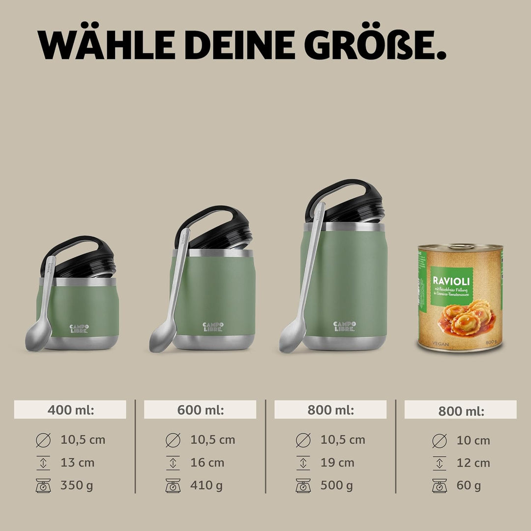Campo Libre.® Lotta, Thermobehälter für Essen, Edelstahl Thermobecher Essen mit Löffel, Warmhaltebeh