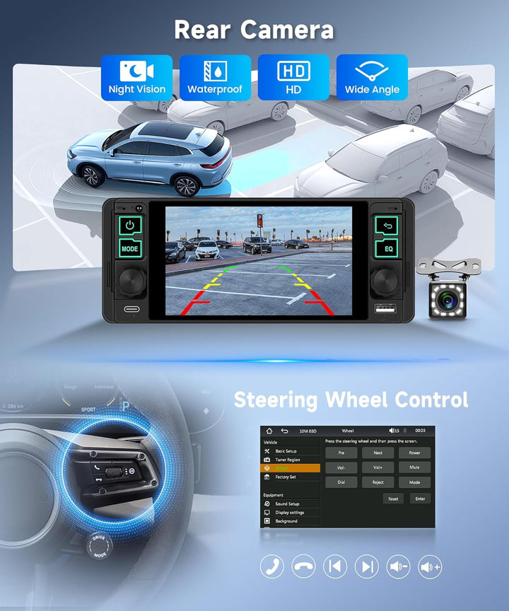Hodozzy 1 Din Autoradio mit Drahtlos Carplay Android Auto, 5.1 Zoll In-Cell Bildschirm,Unterstützt B