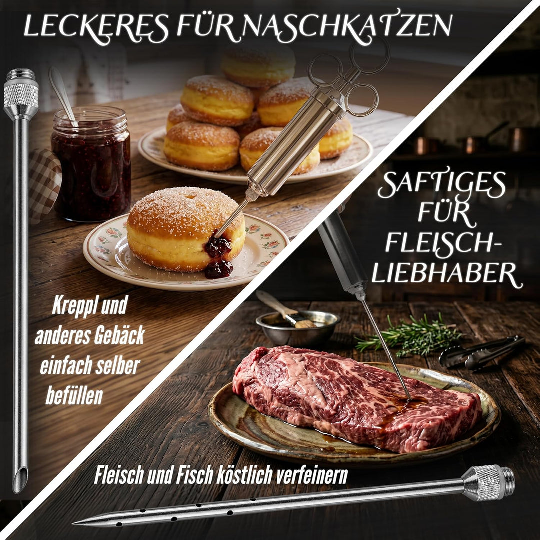 Edelstahl 2X Fleischspritze Marinierspritze Fleisch Spritze Marinadenspritze 60 ml Fassungsvermögen