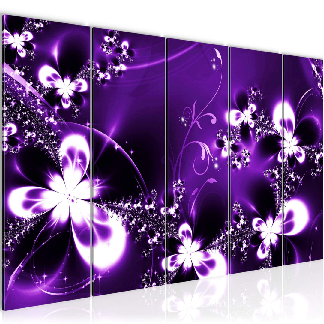 Runa Art Wandbild XXL Abstrakt Blumen Wohnzimmer Schlafzimmer 200 x 80 cm Lila 5 Teilig - Made in Ge