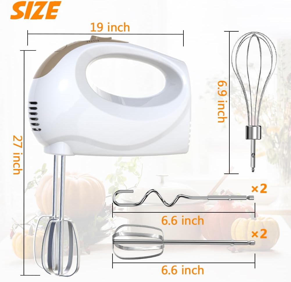 Handrührer Elektrisch-Handrührgerät, 5 StuFen Handmixer, Enthalten 1 Schneebesen, 2 Rührbesen, 2 Ede