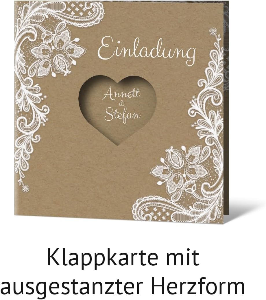 Kartenmachen.de 10 x Lasergeschnittene Hochzeitseinladungen Goldhochzeit goldene Hochzeit Einladung