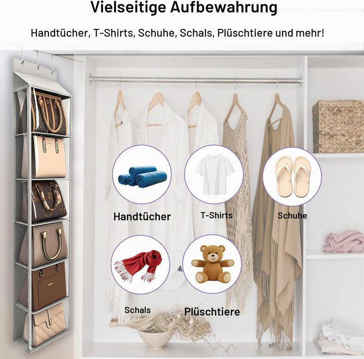 Lirex Geldbörsen-Organizer, 6 Taschen Handtaschen-Organizer mit Reissverschluss zum Aufhängen, für S