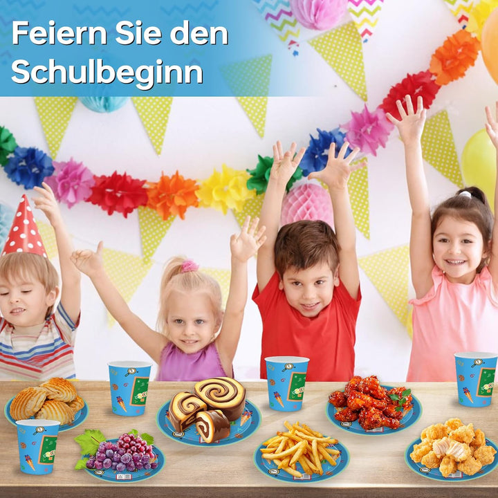 Einschulung Partygeschirr Set, 80pcs Schulanfang Pappgeschirr mit Pappteller Pappbecher Servietten f
