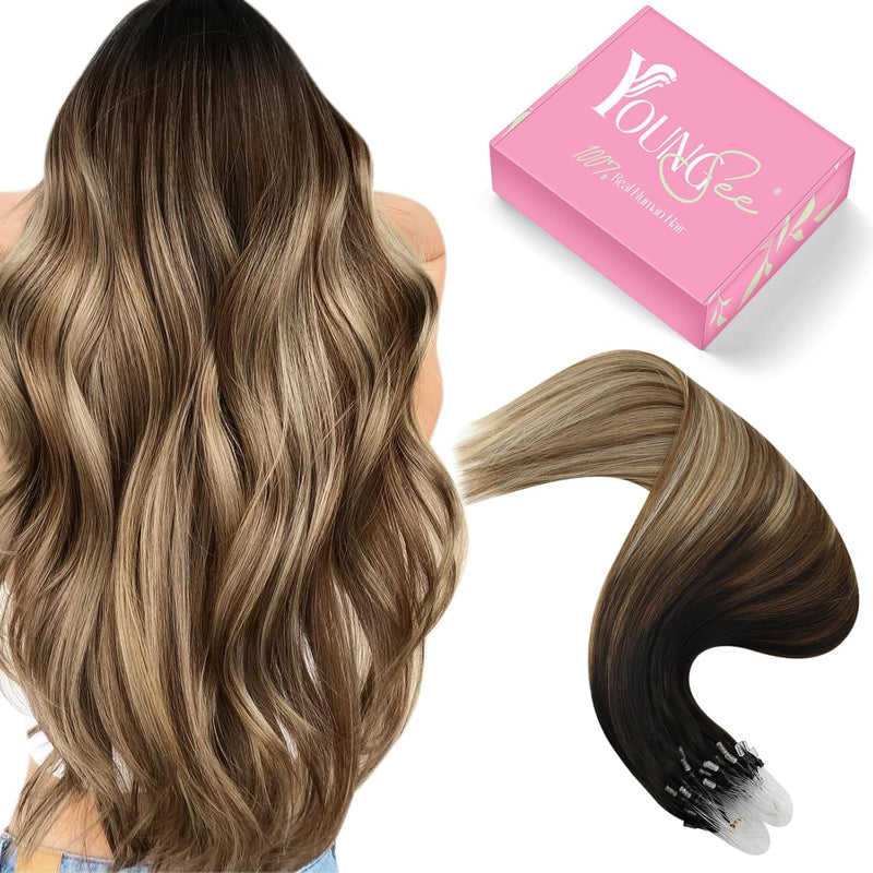 YoungSee Echthaar Extensions Microring Balayage Microring Extensions Braun Ombre Blond Microring Ext