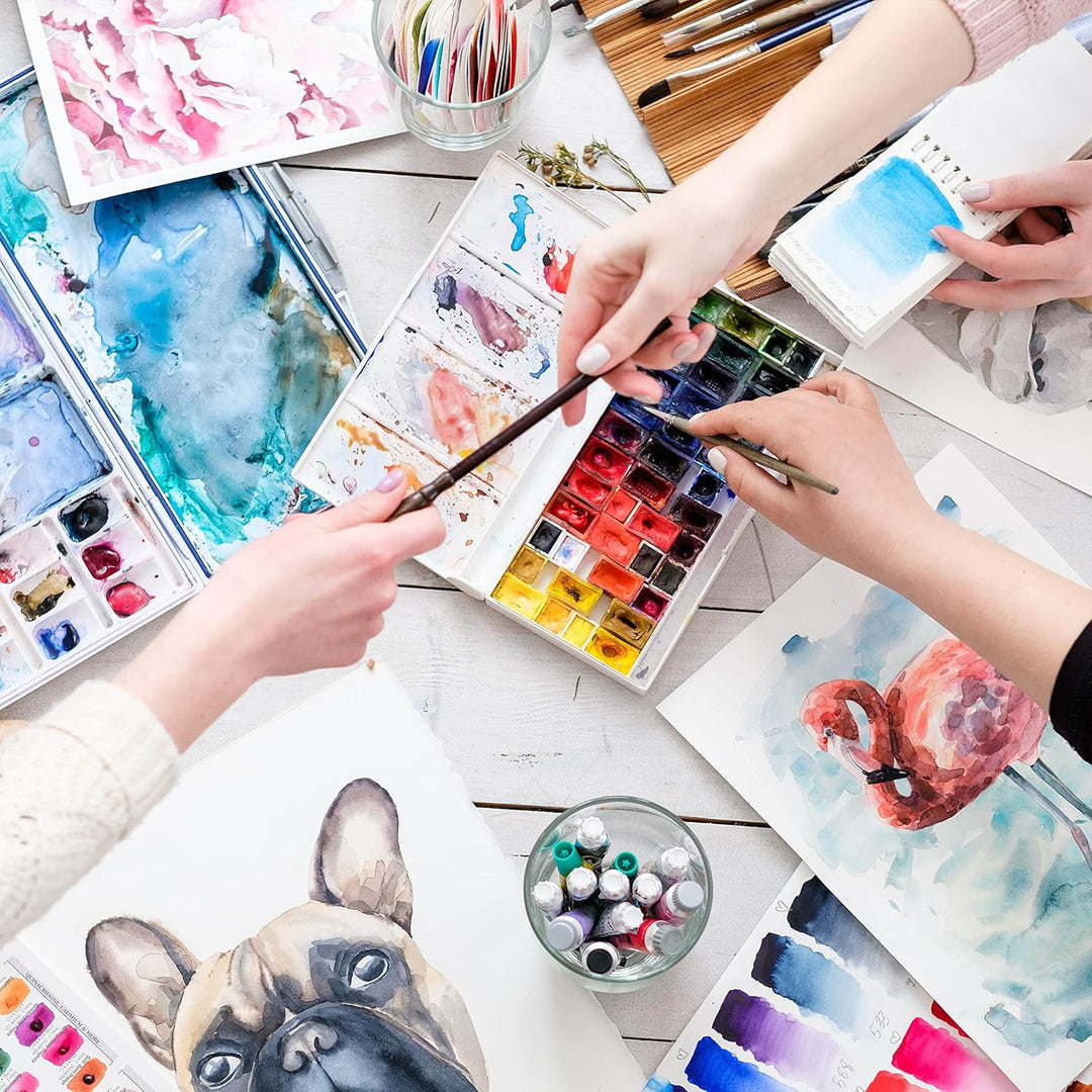 CreaTek Aquarellpapier A4 300 g Einschliesslich 2-Stunden-Videokurs 30 Blatt Aquarellblöcke + 2 Pins