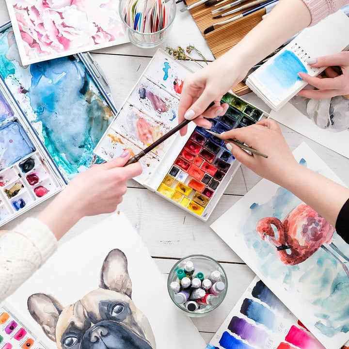 CreaTek Aquarellpapier A4 300 g Einschliesslich 2-Stunden-Videokurs 30 Blatt Aquarellblöcke + 2 Pins