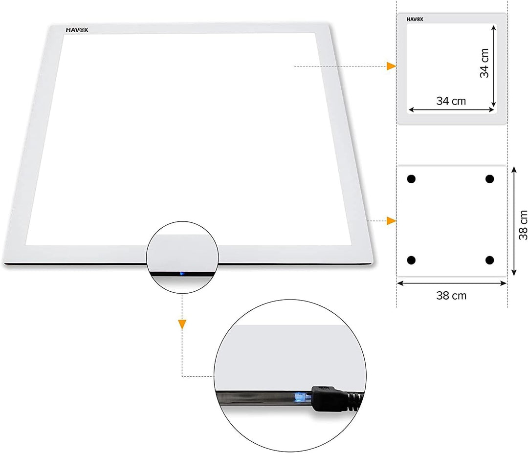 HAVOX - Shadowless LED Panel - Dimension 38cmx38cm - Day Light 5500k - Cancel All Product/Object Sha