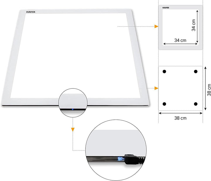 HAVOX - Shadowless LED Panel - Dimension 38cmx38cm - Day Light 5500k - Cancel All Product/Object Sha