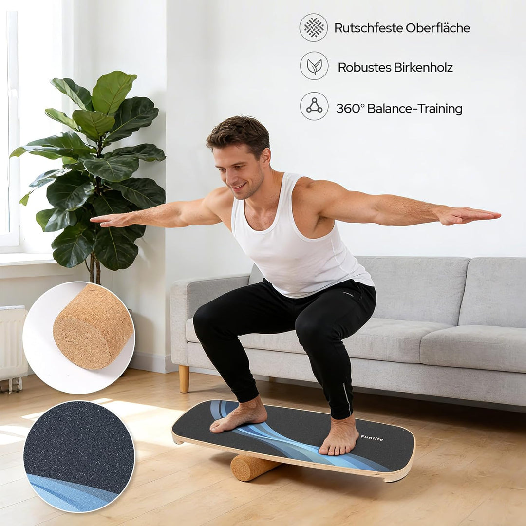 FunLife Balance Board aus Holz – Stabiler Gleichgewichtstrainer für Core Training, Fitness & Balance