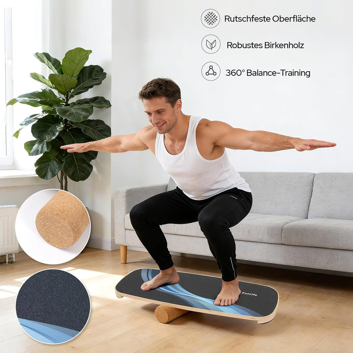 FunLife Balance Board aus Holz – Stabiler Gleichgewichtstrainer für Core Training, Fitness & Balance