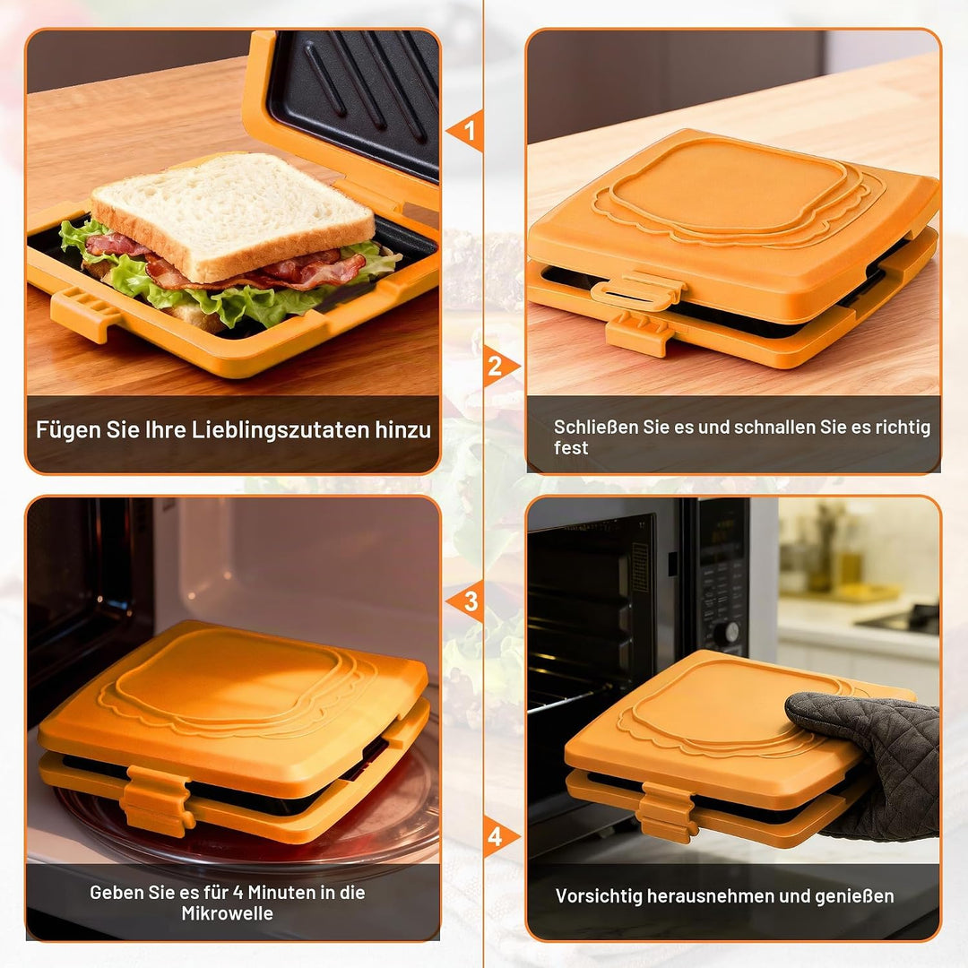 Sandwichmaker Mikrowellen, Sandwichtoaster 16 x 16 cm, Kontaktgrill Abnehmbare Platten und Silikonsc