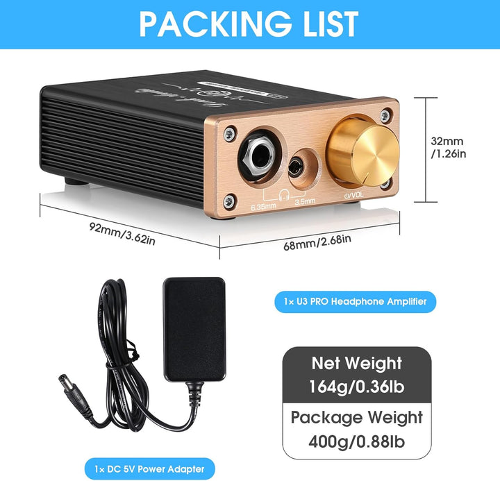 Douk Audio HiFi Mini Kopfhörerverstärker Klasse A Desktop-Verstärker für Kopfhörer DC5V (U3PRO), U3P