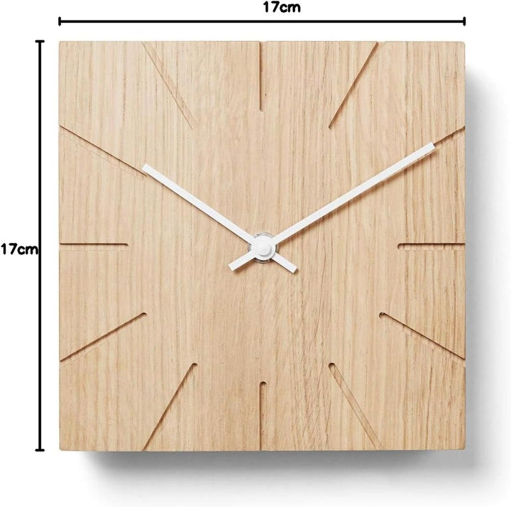 Natuhr Holzuhr Wanduhr Tischuhr Holz - Beam - geräuscharm Massivholz modern Design 17 x 17 cm (Eiche