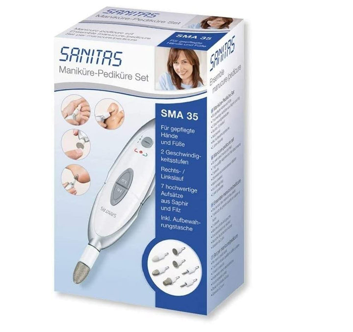Sanitas SMA 35 elektrisches Maniküre-/ Pediküre-Set, mit 7 Nagelpflege-Aufsätzen,