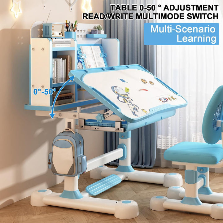 Kinder-Schreibtisch- und Stuhl-Set, höhenverstellbar, Schüler-Schreibtisch, Kinderschule, Studiertis