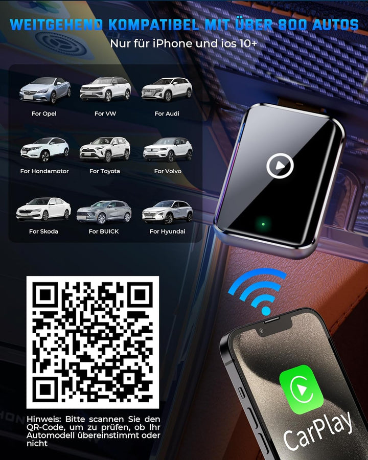 2025 Wireless Carplay Adapter für iPhone - Konvertiert kabelgebundenen zu kabellosen Carplay Adapter