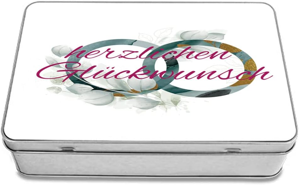 Geschenkdose Ringe Aquarell personalisiert, Hochzeit, eckig, Grün Grün Ringe, Grün Ringe