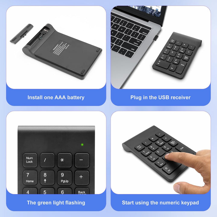 Wireless Slim Numeric Keypad 2.4G 18-Tasten Ultra-Portable Numpad für Laptop, PC, Notebook, schnelle