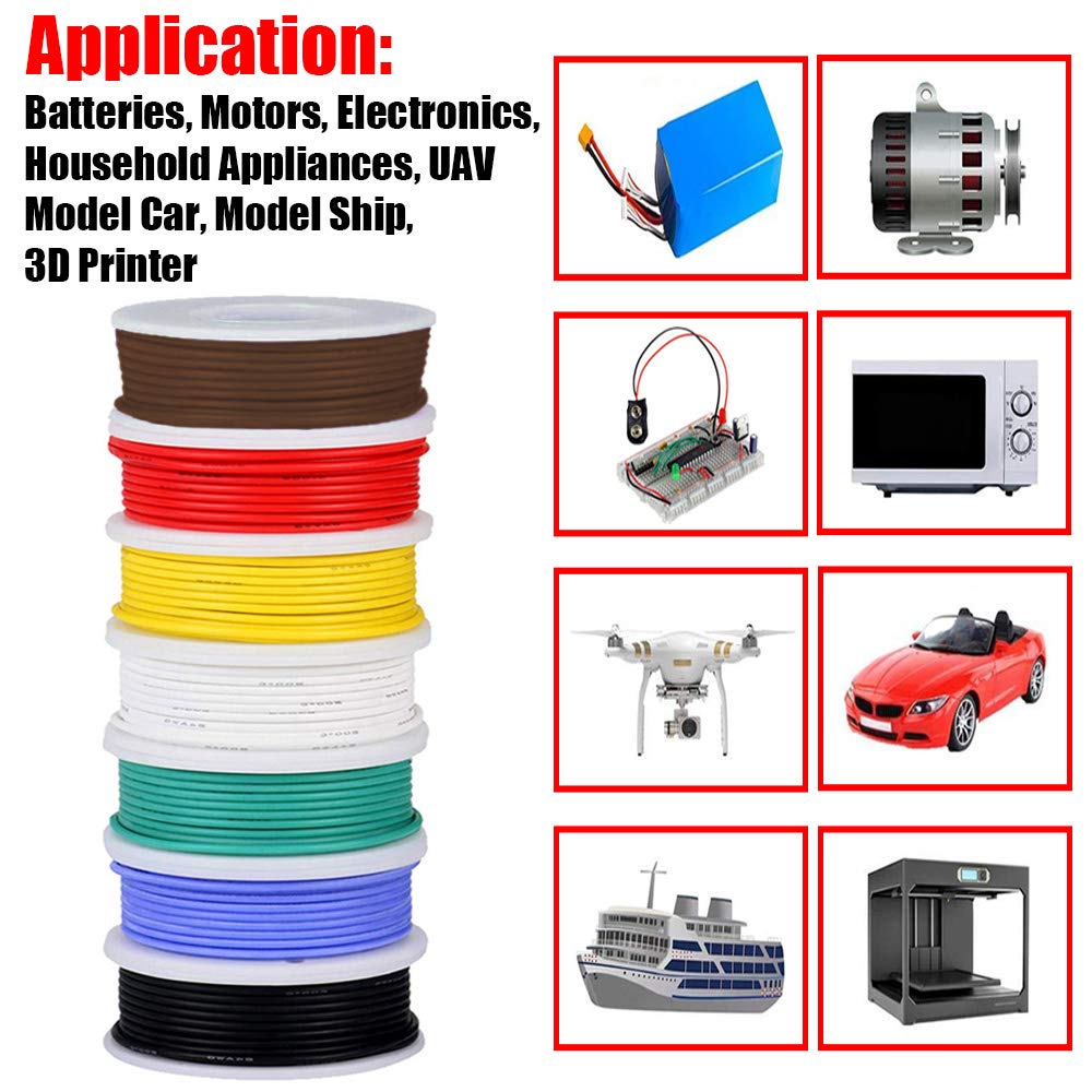 Youmile 26 AWG Silikon Elektrischer Draht Kabel Sortiments kit 300V 7 Farbe Spule Jeweils 10m/33ft 2