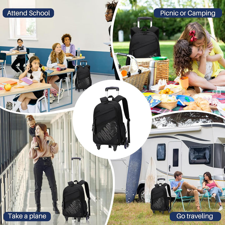 Schulrucksack Teenager Rucksack mit Rollen Kinder Schultasche Trolley Schulranzen mit Rollen Jungen