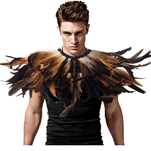 L'VOW Herren Gothic Schwarz Federn umhang Umschlagtücher für Raben Kostüm Poncho Typ C, Schwarz