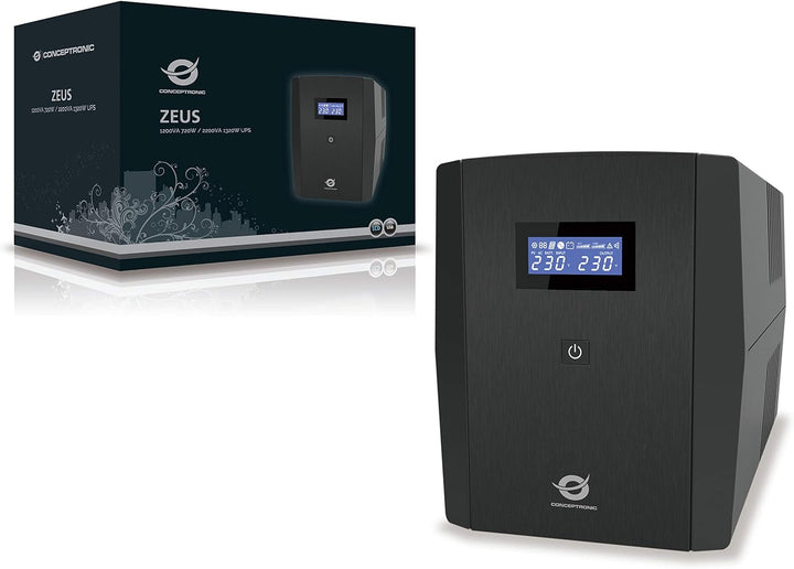 Conceptronic ZEUS03EM 1200VA 720W USV, 3 x IEC socket 2 x Schuko socket 1200 VA / 720 W 3 x IEC sock
