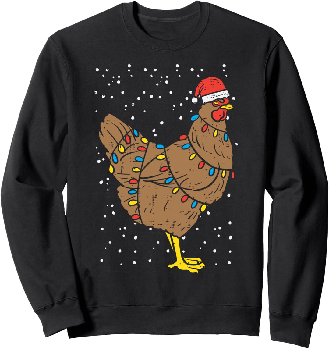 Chicken Santa Hat Christmas Lights Funny Xmas Animal Gift Sweatshirt
