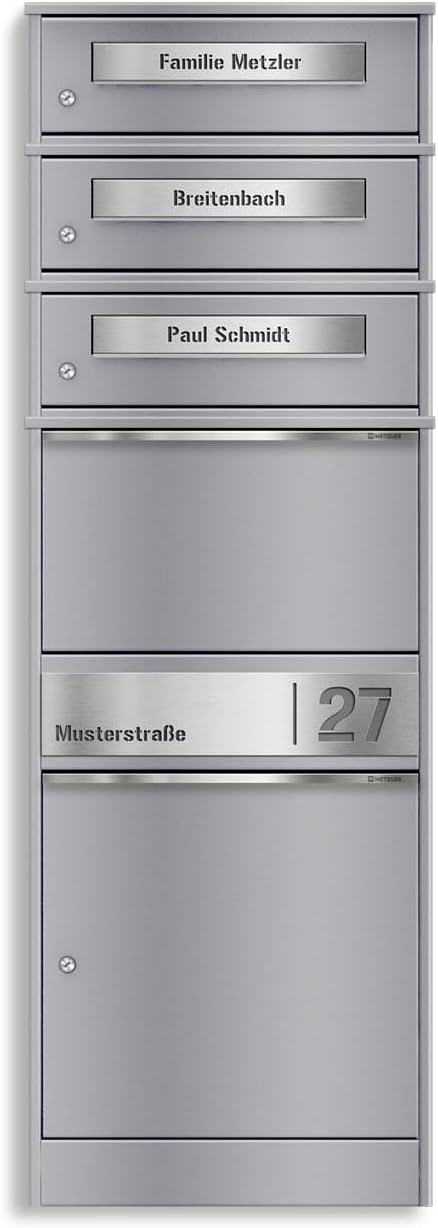 Metzler Paketbox mit 3 Briefkästen – 3er Briefkasten mit Paketfach & Namensgravur, Personalisierte B