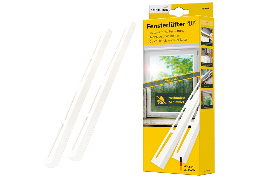 Schellenberg Fensterlüfter PLUS, Doppelpack, weiss, bohrfreie Montage, energie- und heizkostensparen