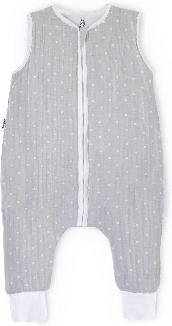 Ehrenkind® Baby Sommerschlafsack mit Füssen | Musselin | Sommer Schlafsack Gr. 100 Farbe Grau-Weisse