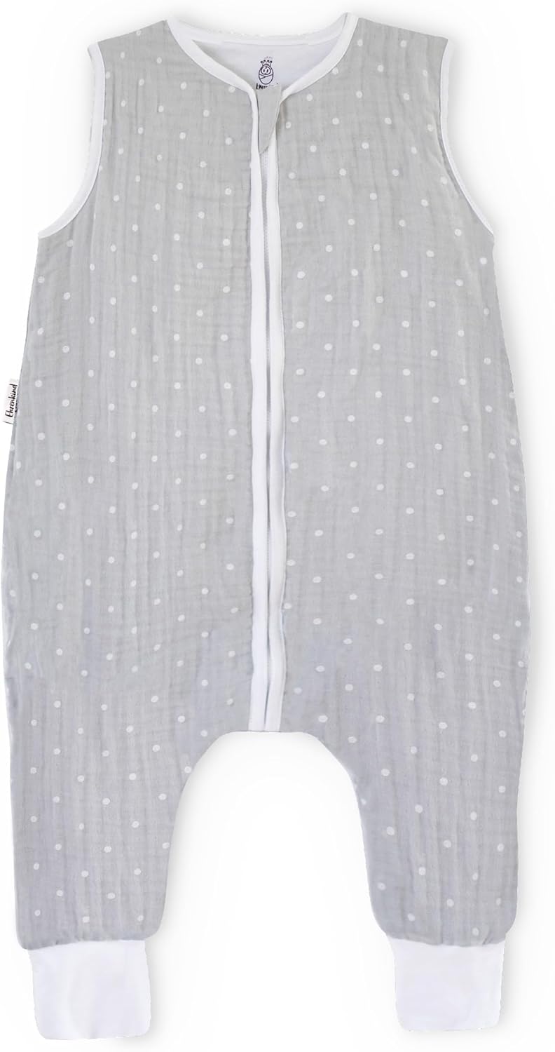 Ehrenkind® Baby Sommerschlafsack mit Füssen | Musselin | Sommer Schlafsack Gr. 80 Farbe Grau-Weisse
