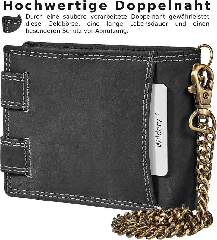 Wildery® Geldbeutel mit Kette I Biker Geldbörse mit Kette Herren I Geldtasche mit RFID Schutz I Port