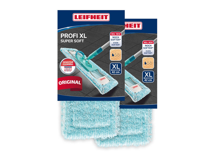 Leifheit 2er Set Wischbezug Profi XL super Soft für Sensible Böden, Bodenwischer Ersatzbezug mit Spe