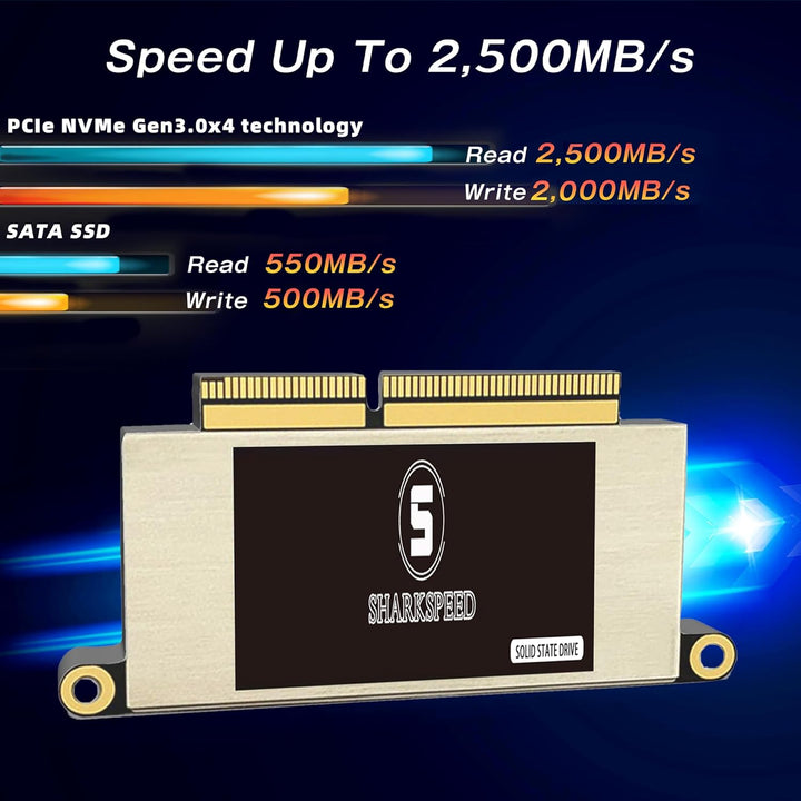 SHARKSPEED SSD 256GB NVMe für MacBook Pro A1708 M.2 PCIe Gen3.0x4 3D NAND Festplatte Intern Upgrade
