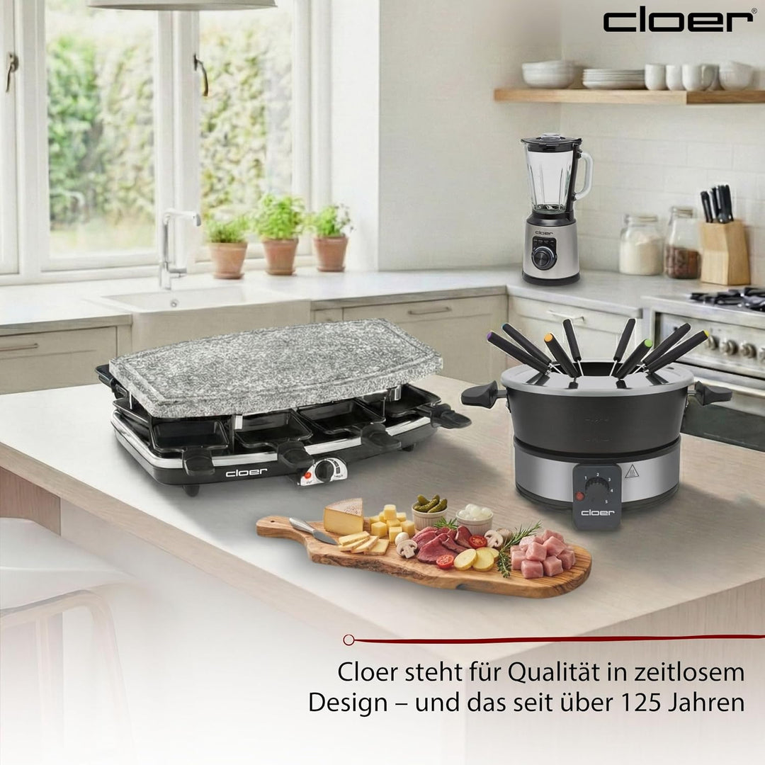 Cloer 6679 Fondue für 8 Personen, beschichteter Aluminiumtopf, inklusive Spritzschutz, 8 farbig mark