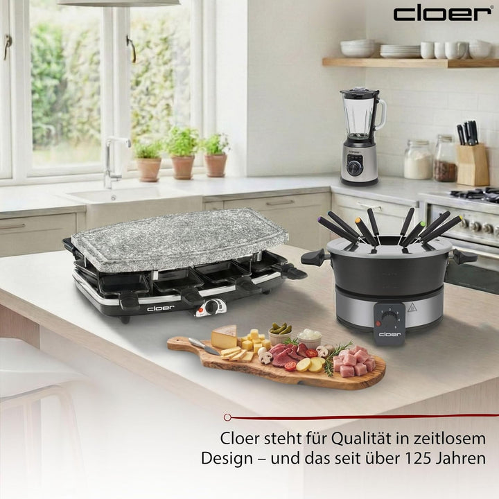Cloer 6679 Fondue für 8 Personen, beschichteter Aluminiumtopf, inklusive Spritzschutz, 8 farbig mark