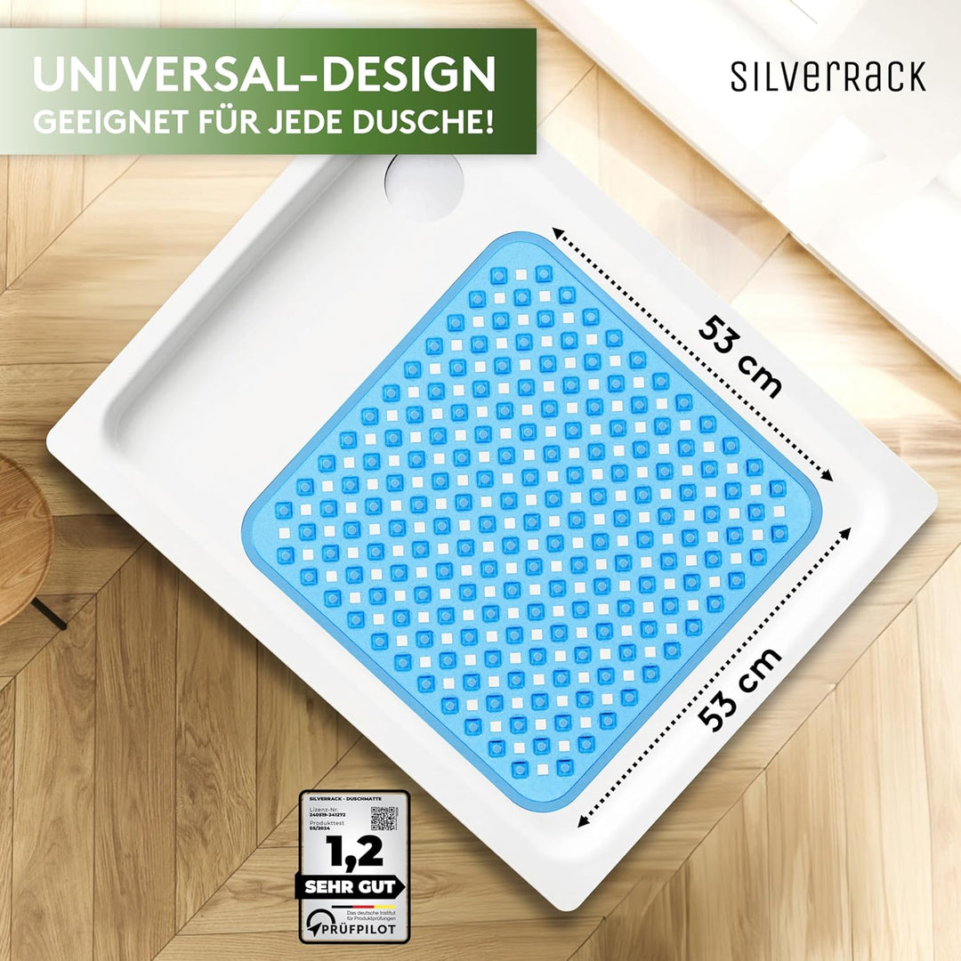 Duschmatte rutschfest 53x53 cm (Blau RAUTEN) - Antirutschmatte Dusche BPA frei für Kinder - Badematt