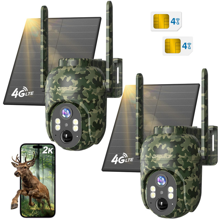 4G LTE Solar Wildkamera, kabellose Aussenkamera mit SIM und Nachtsicht | 2K PTZ, App-Fernsteuerung m