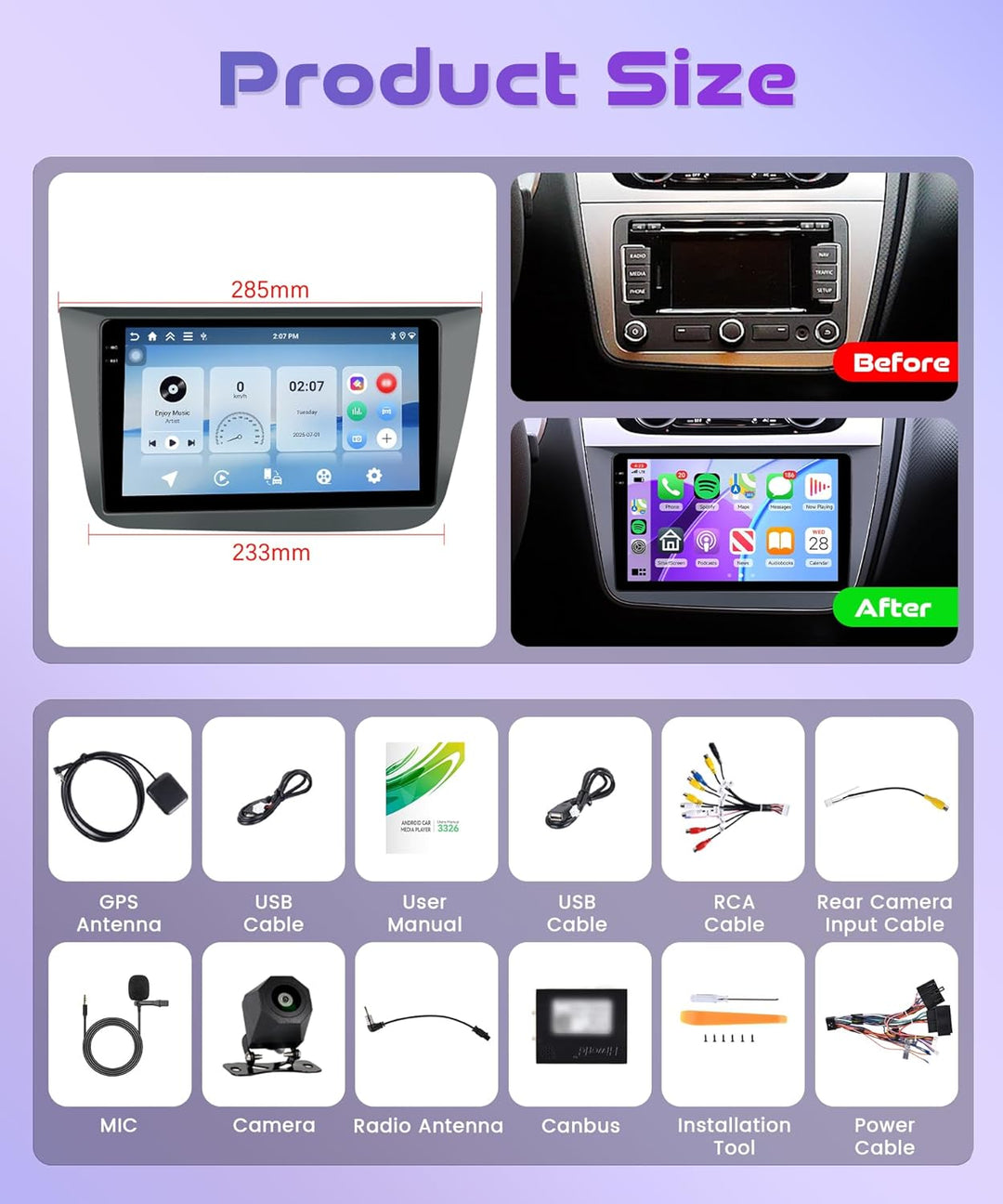 Rimoody 4G+64G Android 15 Autoradio für Seat Altea 2004-2015 Toledo 2004-2009 Wireless Carplay Andro