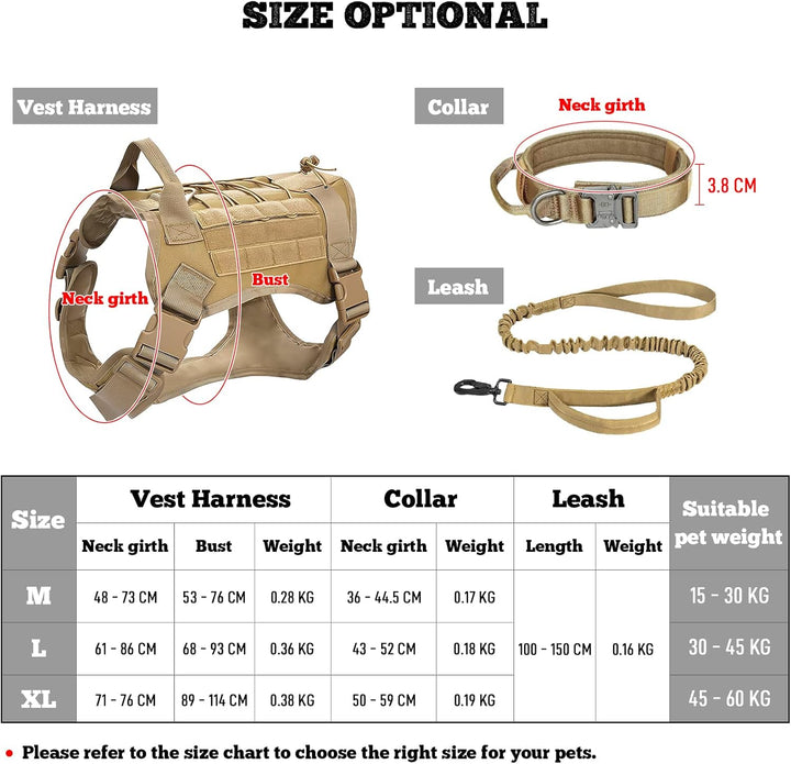 Taktisches Hundegeschirr Hundehalsband und Leine 3 Set - ALLSOPETS Hundegeschirr für Mittel Gross Hu