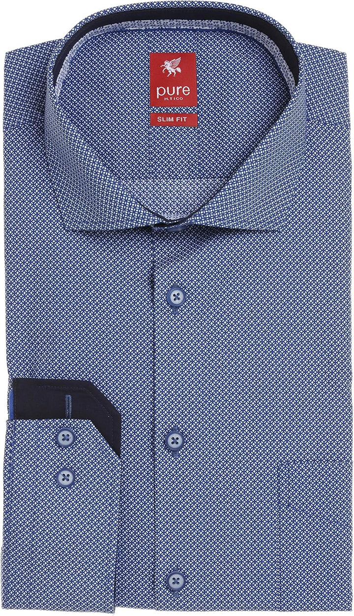 pure h. tico Herren Klassisches Hemd XS Druck Dunkelblau, XS Druck Dunkelblau