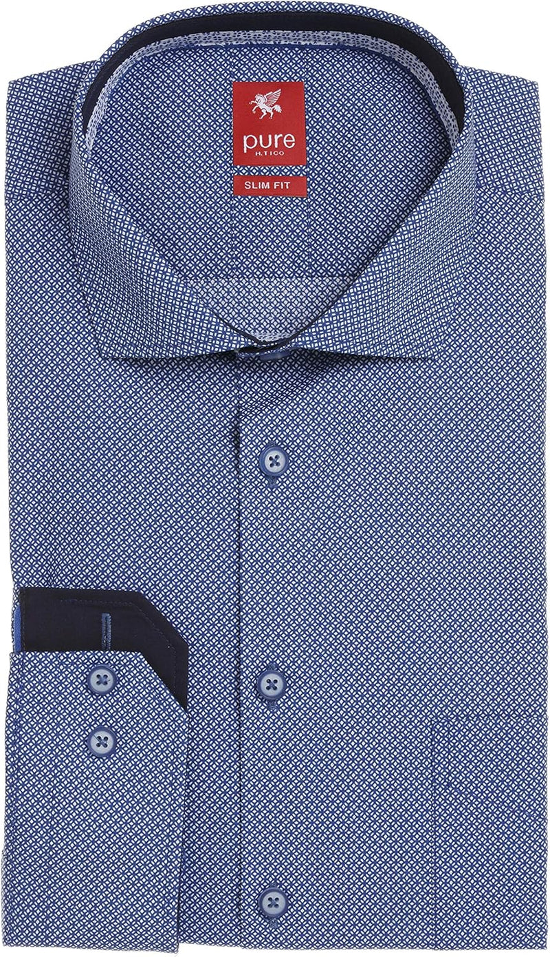 pure h. tico Herren Klassisches Hemd XS Druck Dunkelblau, XS Druck Dunkelblau