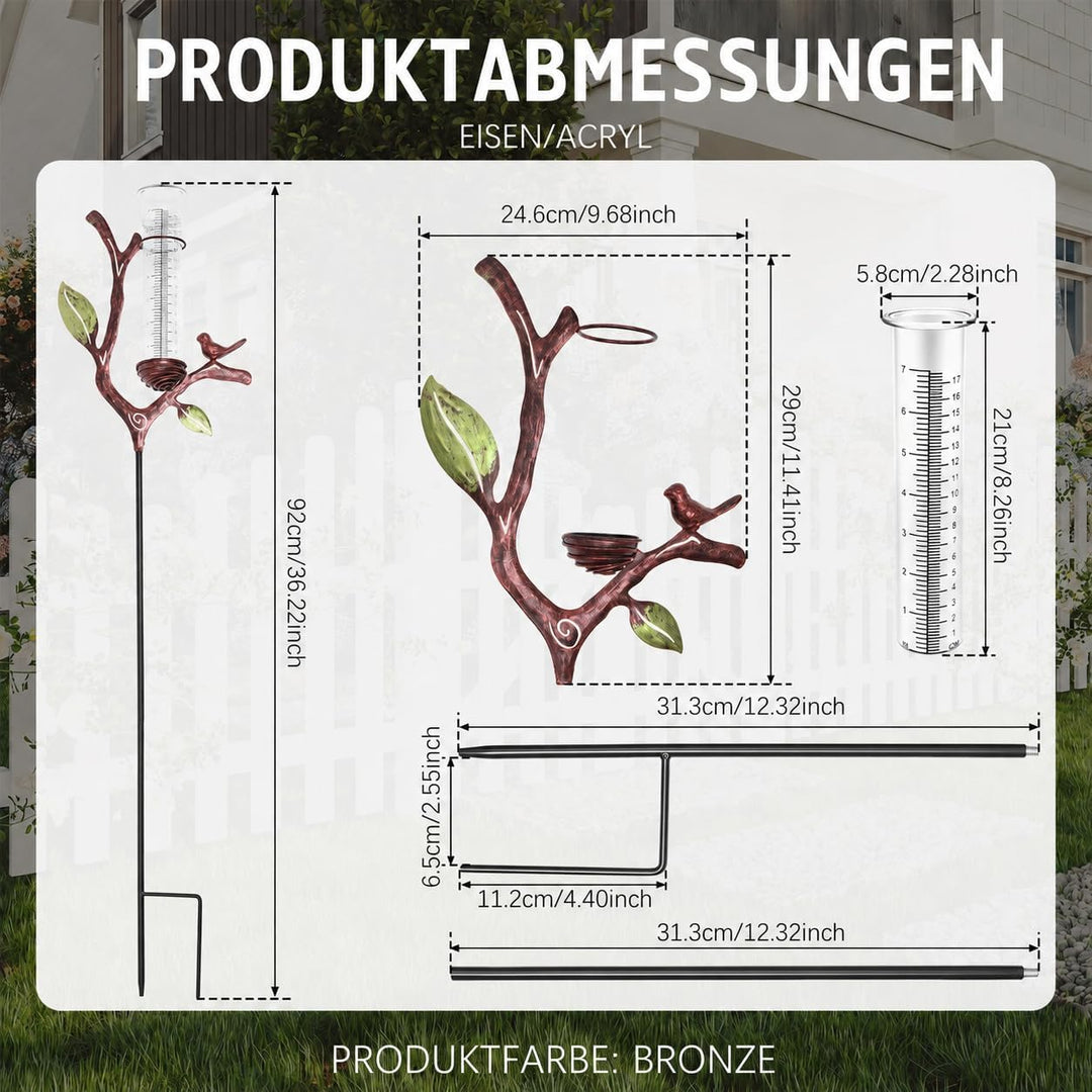 Regenmesser Garten mit Erdspiess, 92 cm Niederschlagsmesser mit 17,8 cm Acryl-Messrohr, dekorativer