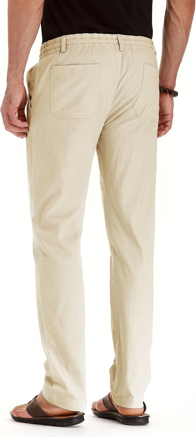 Ninee Herren Leinen Kordelzug Hose Casual Sommer Strand Lose Hose 36 05 Beige, 36 05 Beige