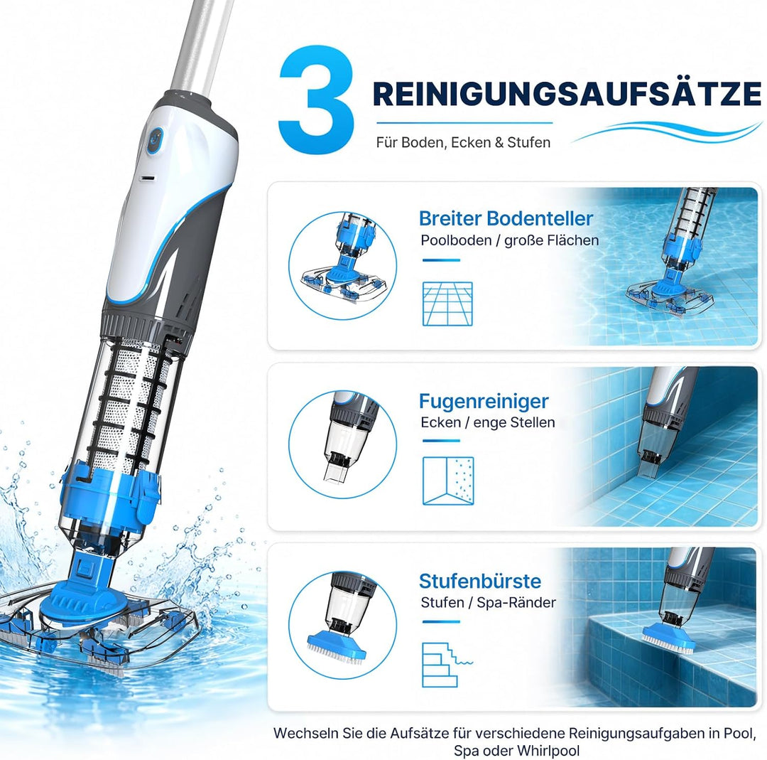 Neuheit 2026 Poolsauger Akku, Pool Staubsauger Handsauger Kabellos, Doppelte Filtration Pool Bodens