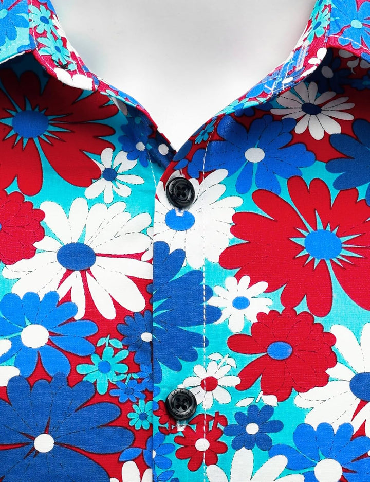 JOGAL Herren Regular Fit Floral Business Hemd Langarm Button Down Print Freizeithemd XXL Blau Rot Gä