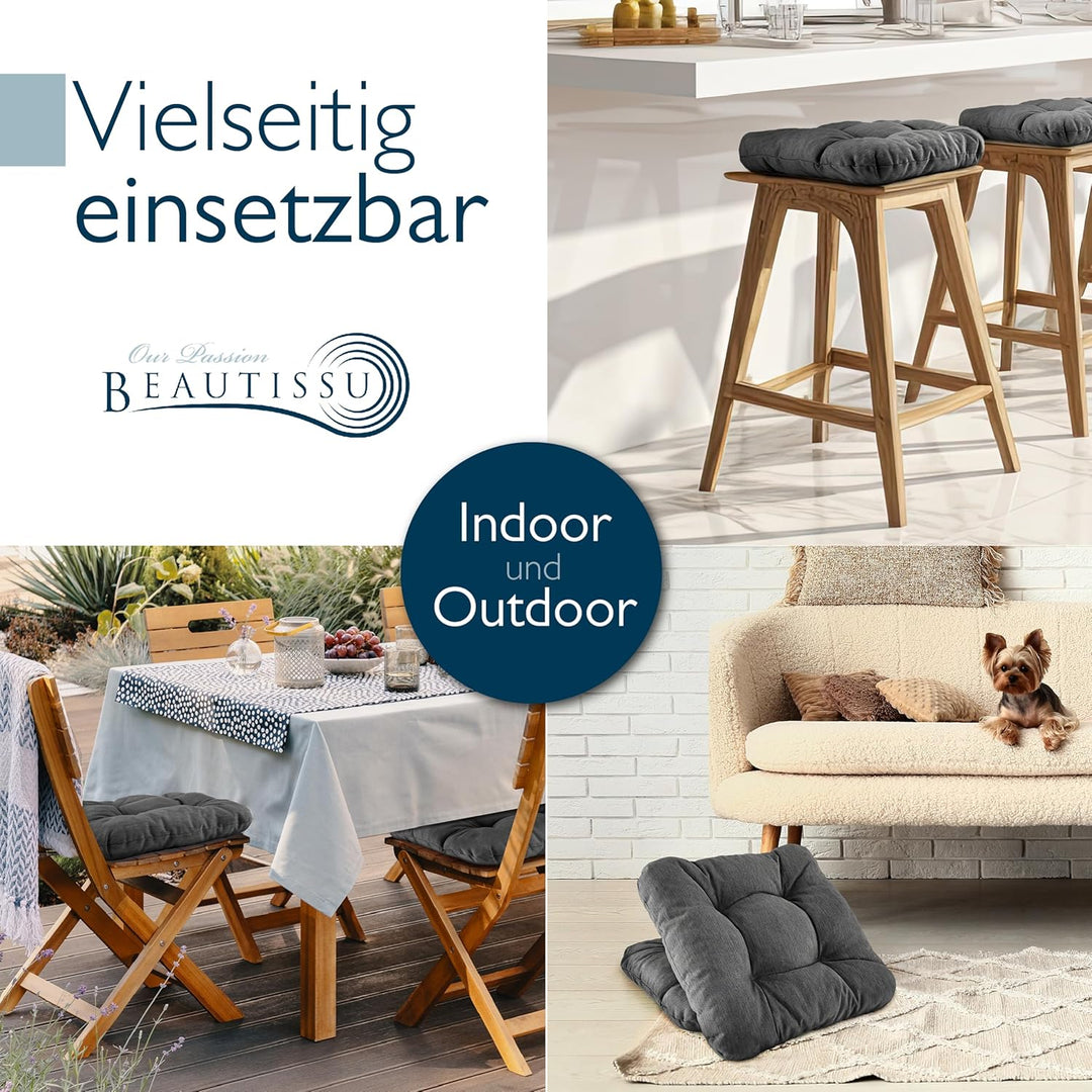 Beautissu 4er Set Premium Stuhlkissen 35x35 cm Anthrazit – UV-beständig & Robust Sitzkissen Outdoor
