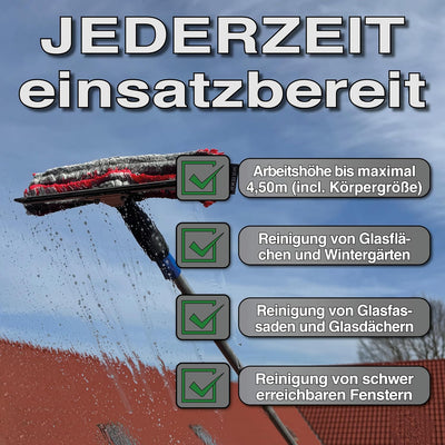 FenWi 3m Teleskop Fensterputzer Profi Set mit 25/30cm Kombi Einwascher/Abzieher, Gummilippe, Kombi F